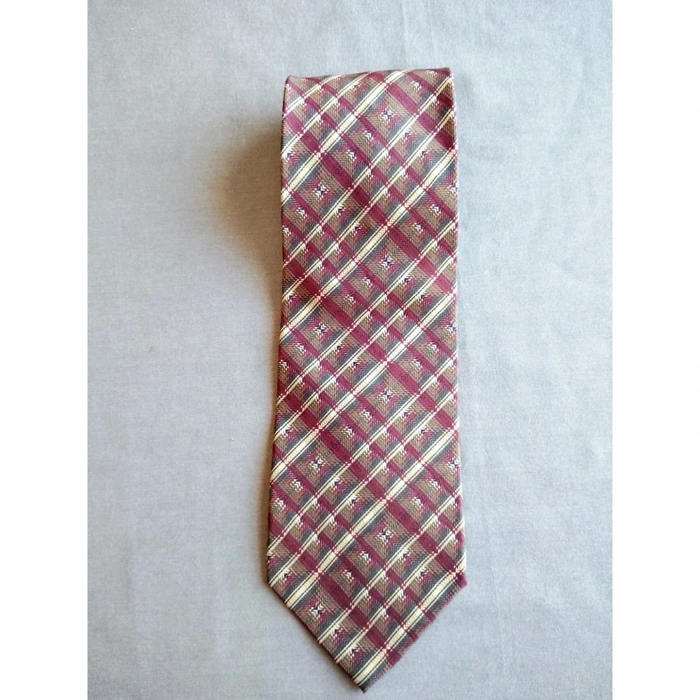 Jhane Barnes Silk Tie Japanese Made Olive Wine Cream Geometric 57